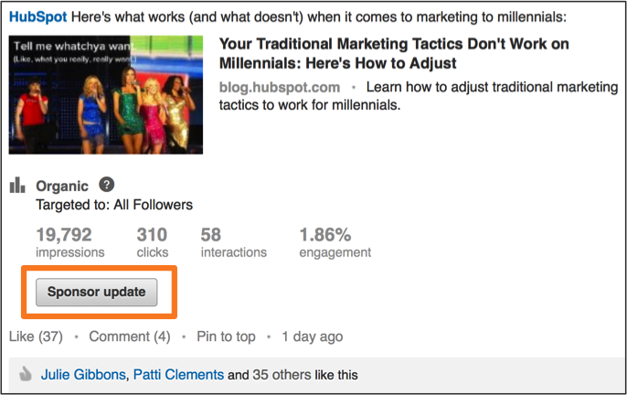 sponsored LinkedIn update