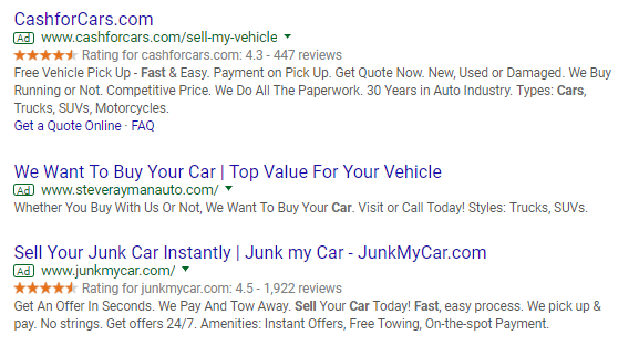 PPC ad search results