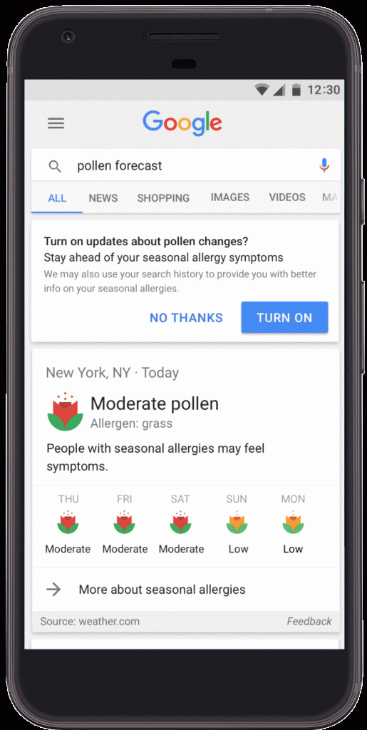 Google location pollen count