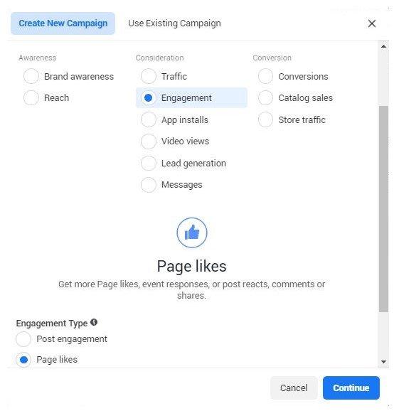 Facebook page likes campaign