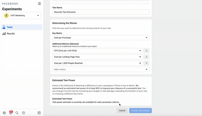 facebook ad test