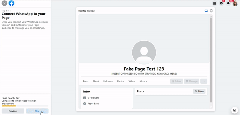 how to create a new facebook page