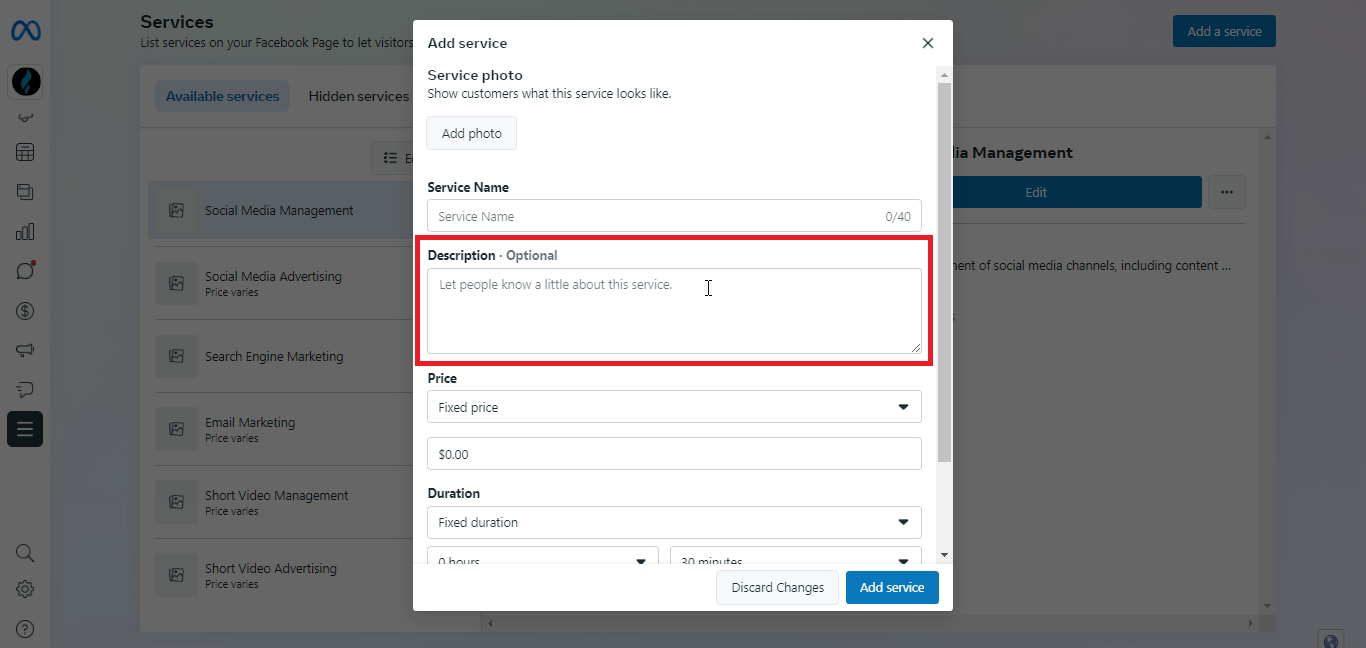 facebook page services