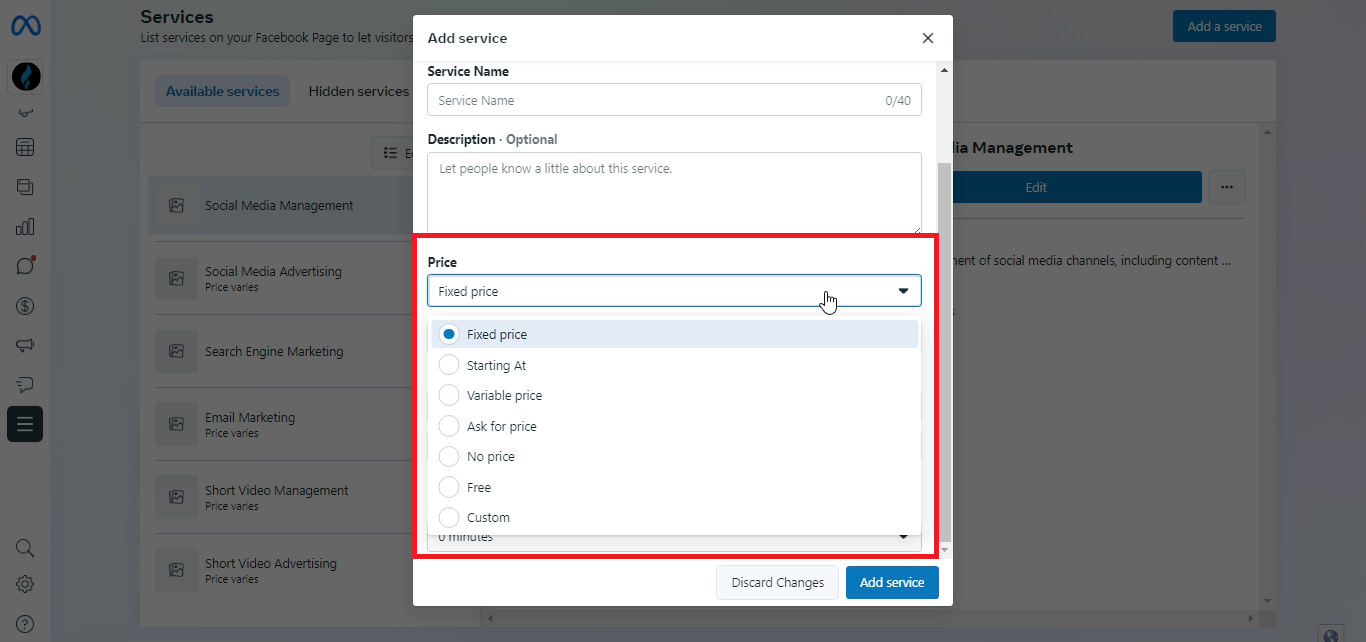 facebook page services