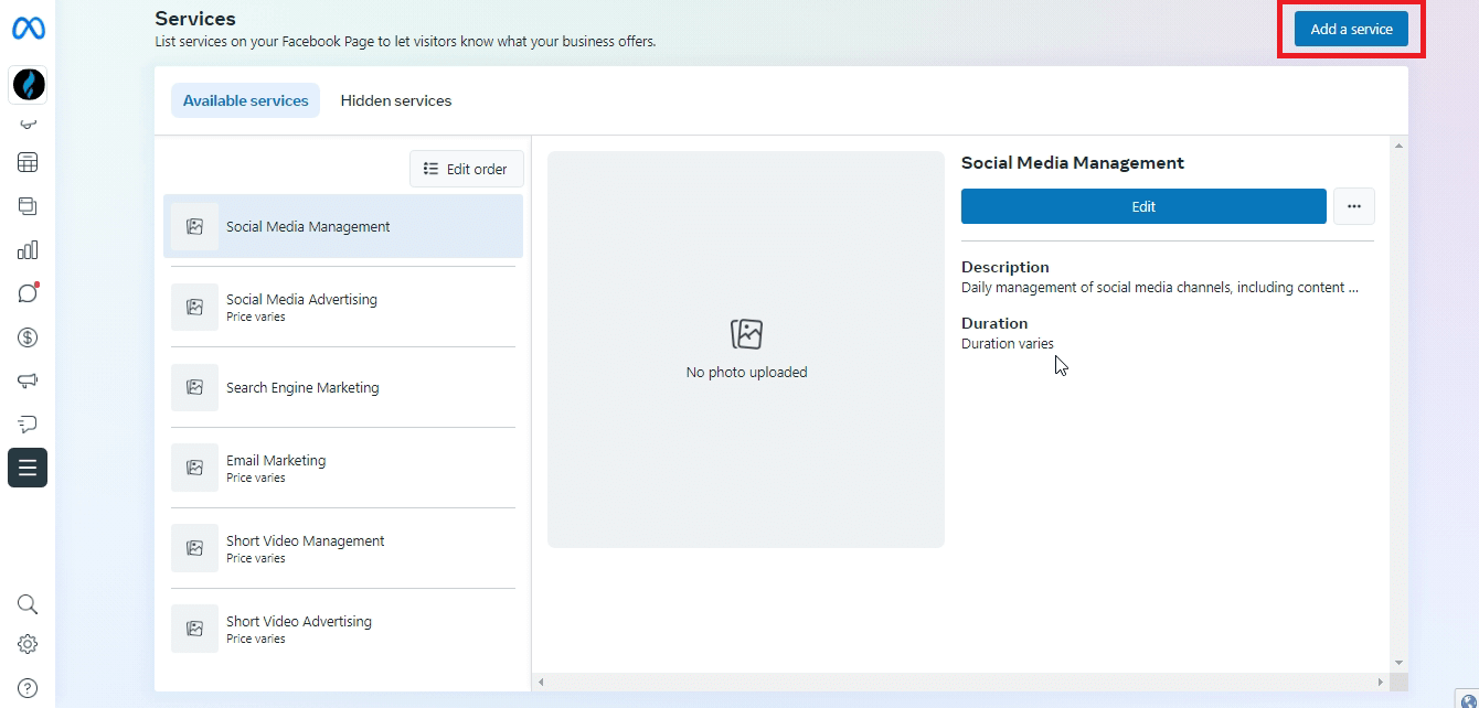 facebook page services
