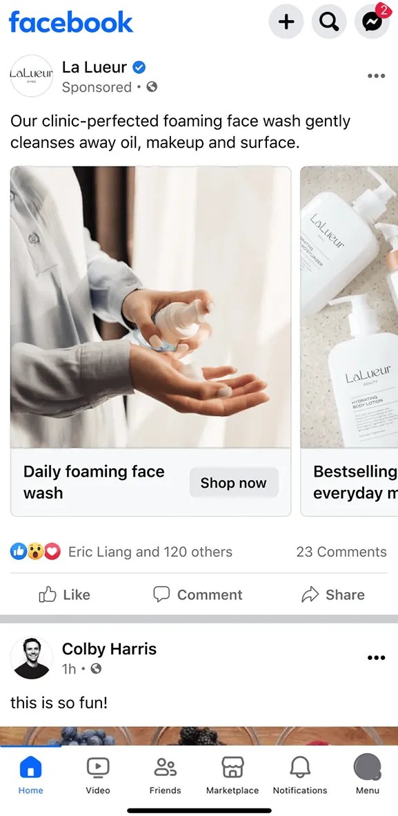Facebook carousel ad example