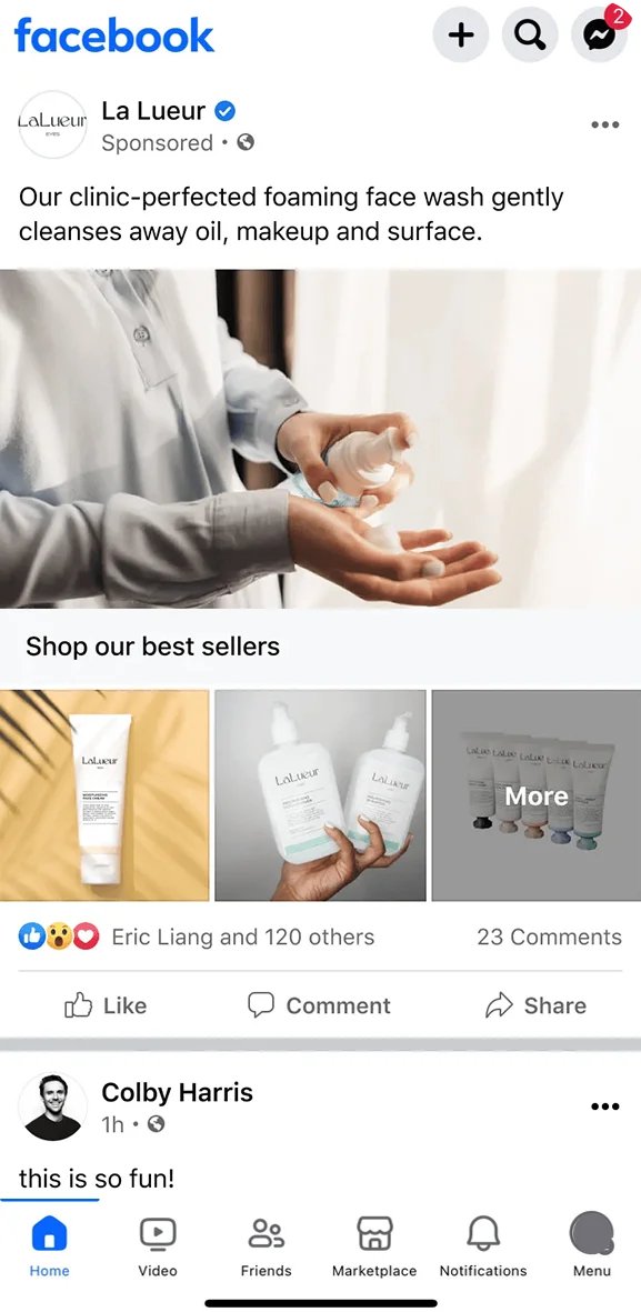 Facebook collection ad with product catalog