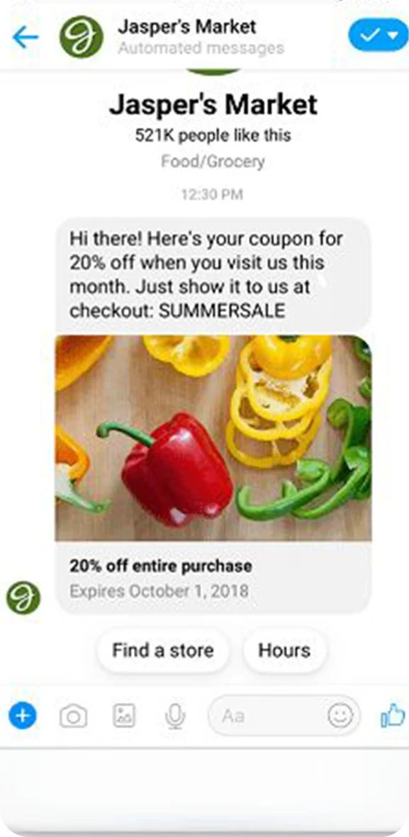 Facebook Messenger ad example for internet advertising